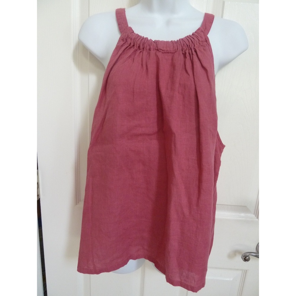 Nicole Miller XL Pink Washable Linen Cottage Strappy Blouse Sleeveless Top NWT